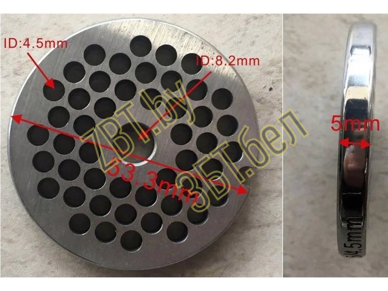 Перфорированная решетка-диск для кухонных комбайнов и мясорубок Bosch MM0201W (620950) / D=53.5, d.отв-4.5, H=5mm, отв-8.1mm- фото