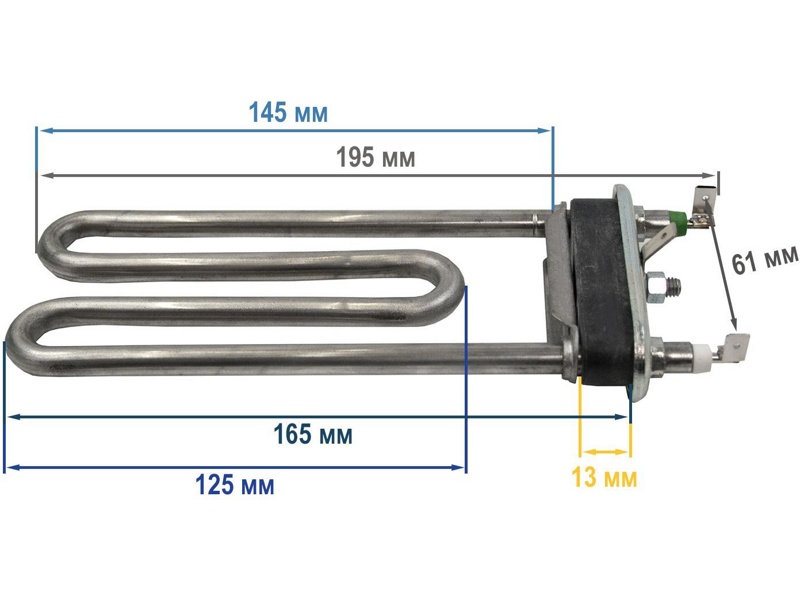 Тэн для стиральной машины Beko HTR002AC / Irca 1450W (прям.L=195, R8+, M120, K2)- фото4