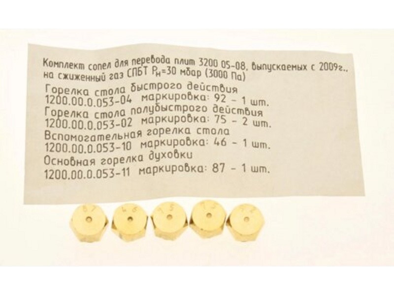 Жиклеры (сопла) на сжиженный газ для плиты Гефест 1200.98.0.000-01 после 2009 г.в.- фото6