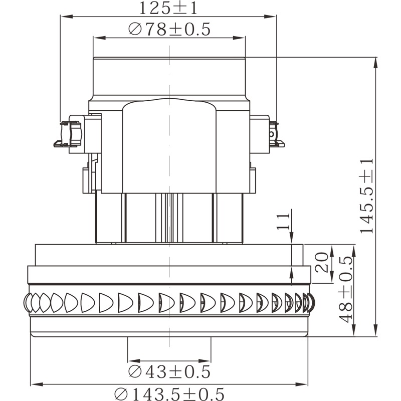 Электродвигатель для пылесосов YH-1200-03W-LY W88G (1200w, H-145/48 D-152/78 с низкой юбкой)- фото6
