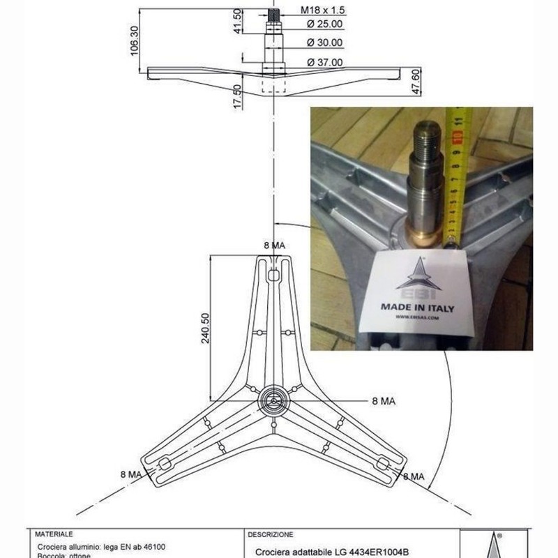 Крестовина барабана для стиральных машин Lg cod726 (вал под гайку H-106.3/D30mm)- фото5
