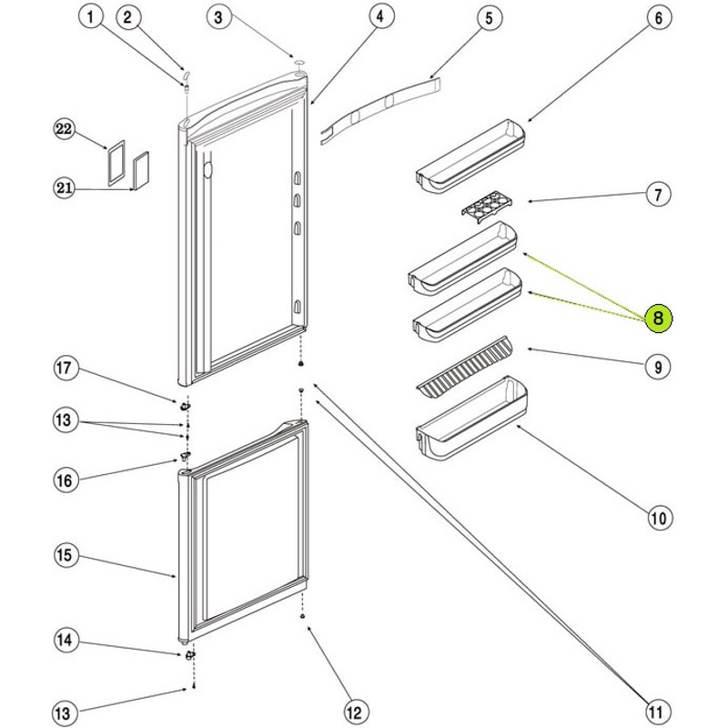 Балкон двери средний для холодильников Indesit C00665720 (W11387501, 470*105*61 мм)- фото6