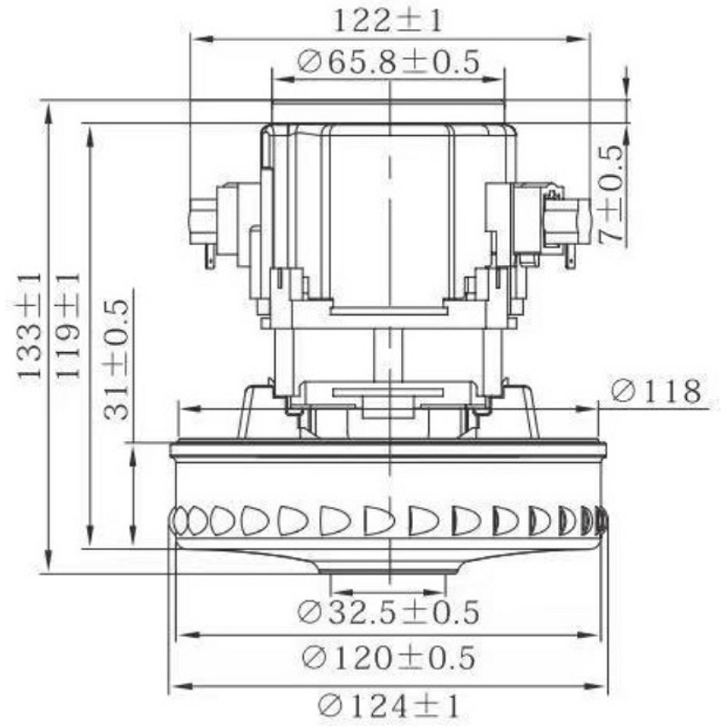 Электродвигатель для пылесосов Karcher DW-MDA52 (для WD2/WD3, 1600w H=133/37mm, D120/66)- фото6
