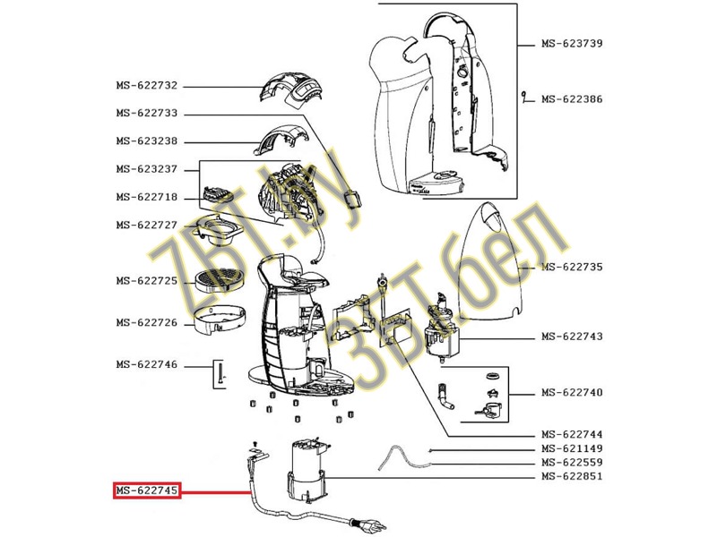 Сетевой шнур с термопредохранителями для кофеварки Krups MS-622745- фото5